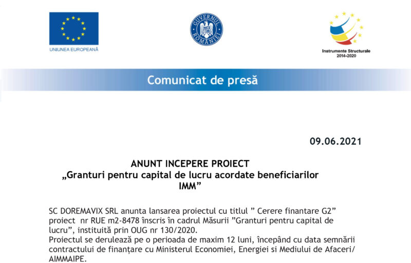 ANUNȚ ÎNCEPERE PROIECT