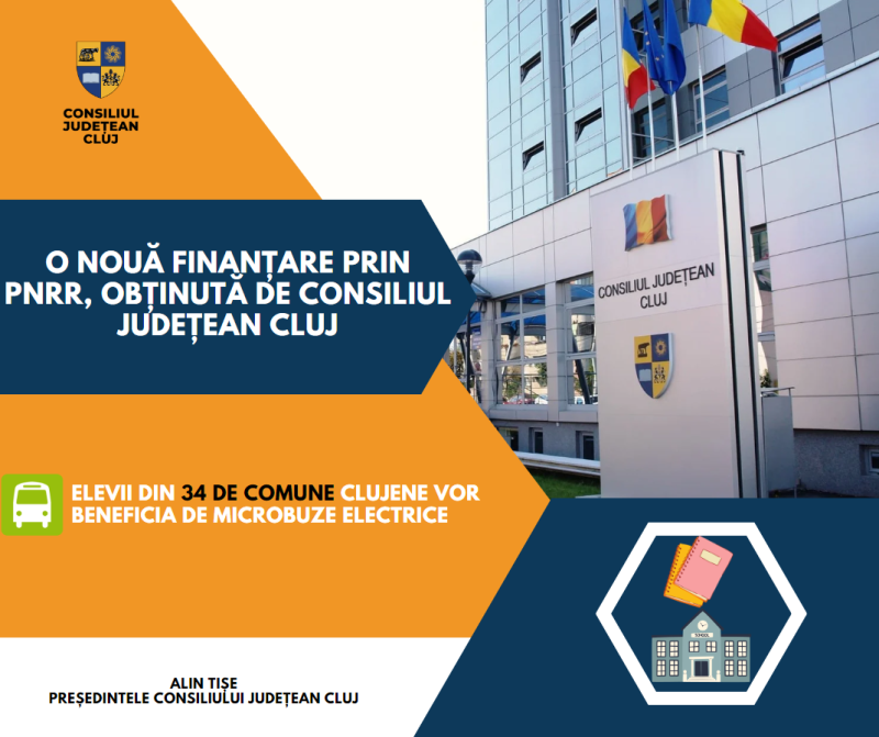 Elevii din 34 de comune clujene vor beneficia de microbuze electrice ultramoderne