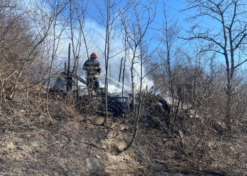 Cabană din lemn în flăcări la Cluj-Napoca. Zonă greu accesibilă