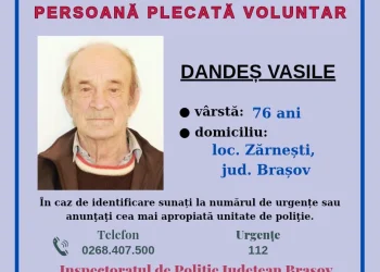 Bărbat de 76 de ani din Zărnești, dat dispărut. Polițiștii cer sprijinul populației pentru găsirea lui