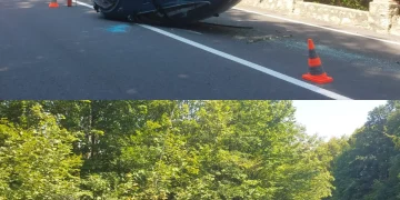 Accident între Brașov și Poiana Brașov. Mașină s-a răsturnată în mijlocul șoselei