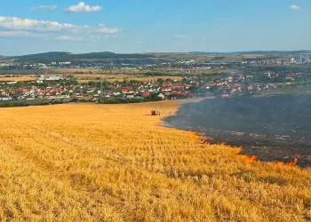 20 de hectare de miriște în flăcări. Intervin pompierii din Târgu Mureș