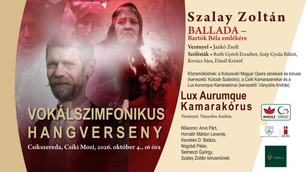 Október 4-én, 16 órától tartják Szalay Zoltán Ballada – Bartók Béla emlékére című új vokális-szimfonikus művének ősbemutatóját a Csíki Moziban.