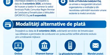 Se suspendă plățile în numerar la ghișeele Permise și Înmatriculări Cluj