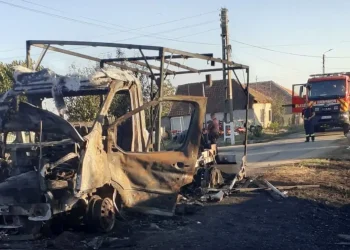 Autoutilitară distrusă de un incendiu la Andrid. Flăcările amenințau o casă din apropiere