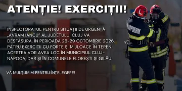 Exerciții ample ale ISU Cluj în perioada 26-29 octombrie. Autospecialele vor circula în regim de urgență